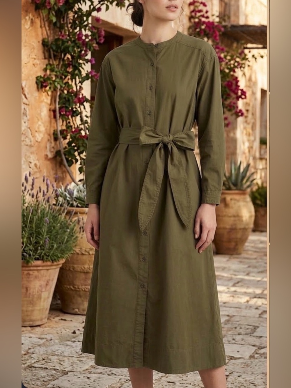 Alex Mill Long Sleeve Midi Shirtdress Button Belted Sz XS Military Olive Green